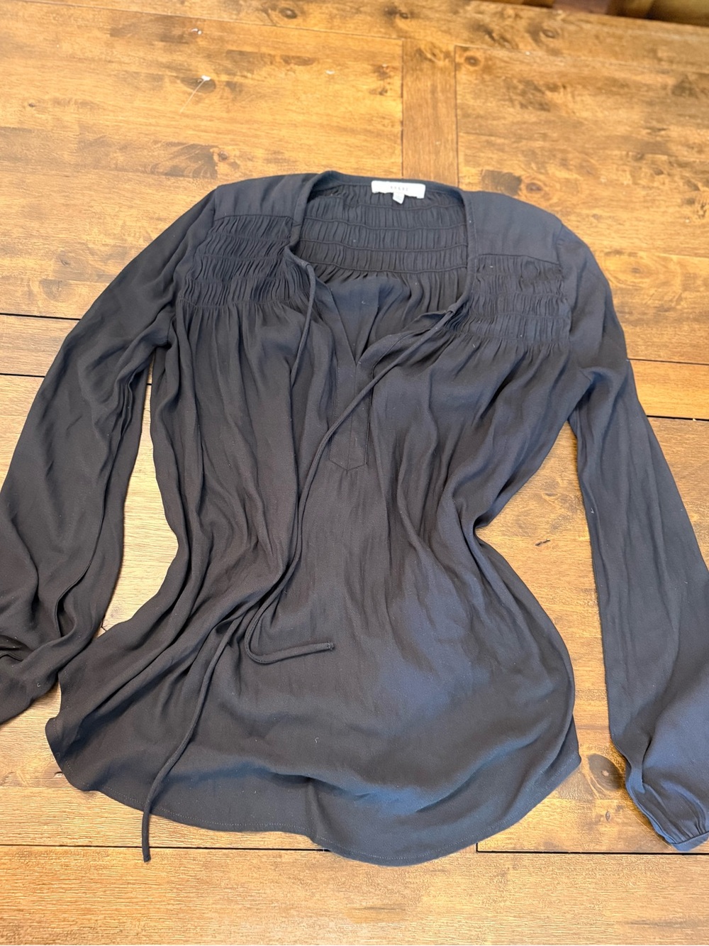 Ro & De Black Smocked Yoke Long-Sleeve Blouse